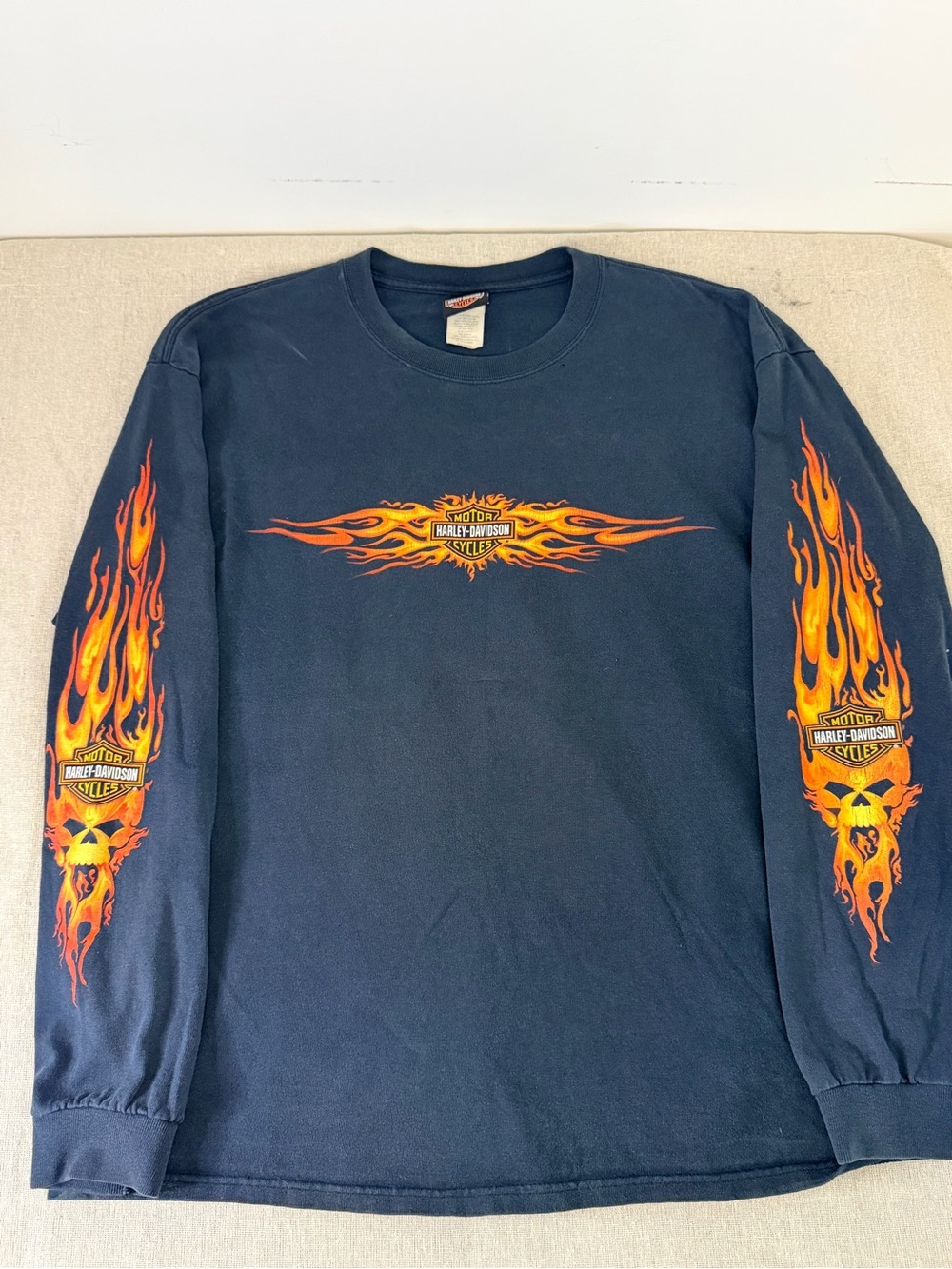 Harley Davidson Flame Skull Long Sleeve Shirt NYC XL